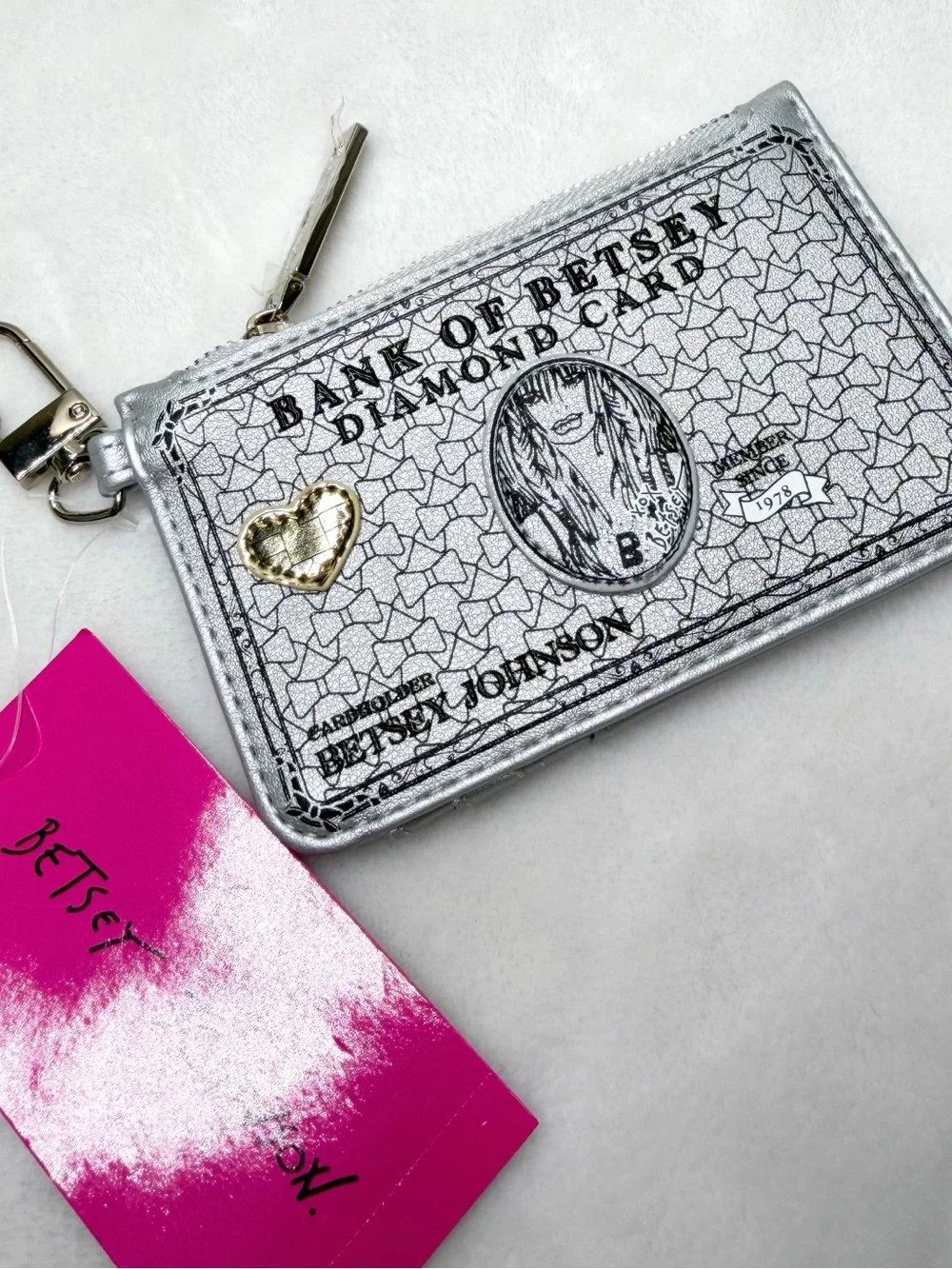 NWT Betsey Johnson Bank of Betsey Silver Diamond Card Wallet